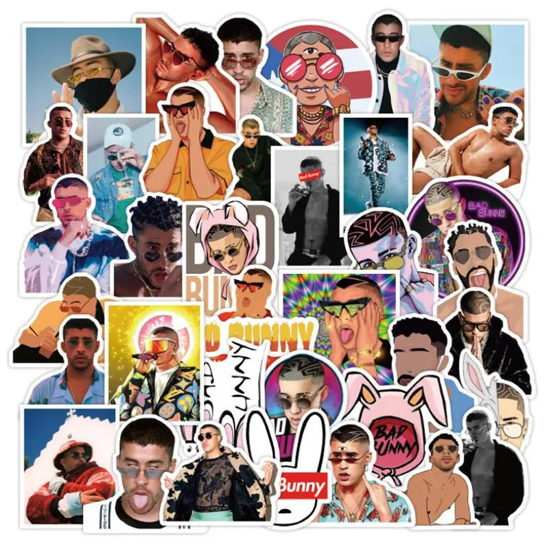 50PCS   Bad Bunny BAY Cartoon Graffiti Laptop Trunk Skateboard Guitar Waterproof Sticker