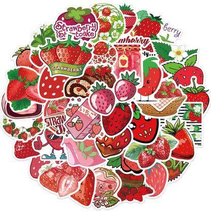 50PCS New Cartoon Strawberry Graffiti Waterproof Sticker Trunk Guitar Refrigerator Car iPad Car Water Cup Helmet