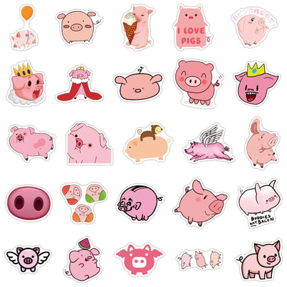 50 pieces of pink cute cartoon piglet decorative style graffiti stickers, personalized, fashionable and creative DIY exquisite decorative decal cups, helmets, skateboard popular sticker toys
