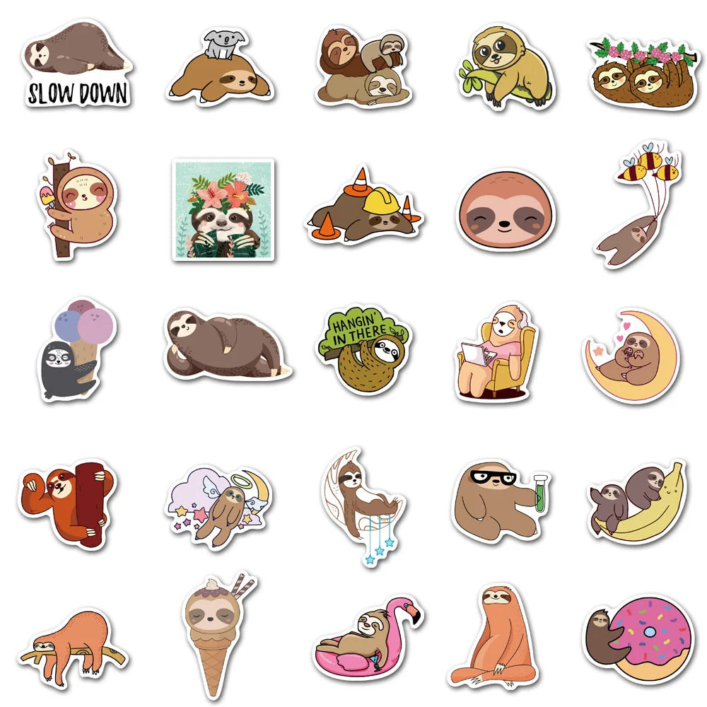 50PCS Cartoon Sloth Graffiti Sticker Luggage Laptop Car Skateboard Sticker Removable