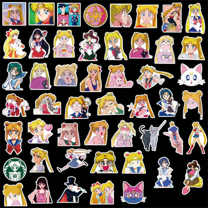 50PCS Super Cute Sailor Moon Stickers Sailor Moon Graffiti Decoration Personalized Suitcase Guitar Waterproof