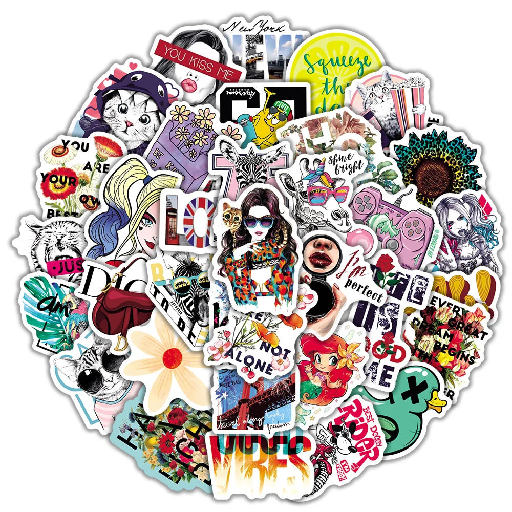 50PCS Ins Wind Cartoon Graffiti Stickers Water Cup Luggage Laptop Hand Account Decoration Waterproof Stickers