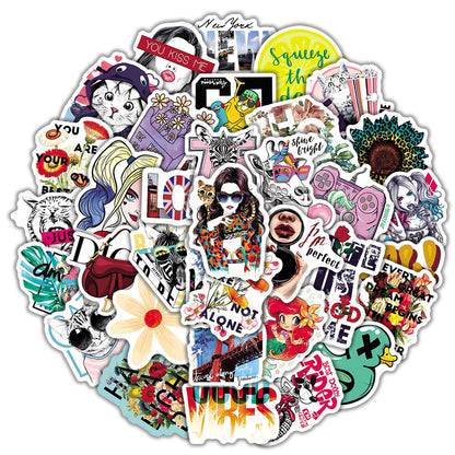 50PCS Ins Wind Cartoon Graffiti Stickers Water Cup Luggage Laptop Hand Account Decoration Waterproof Stickers
