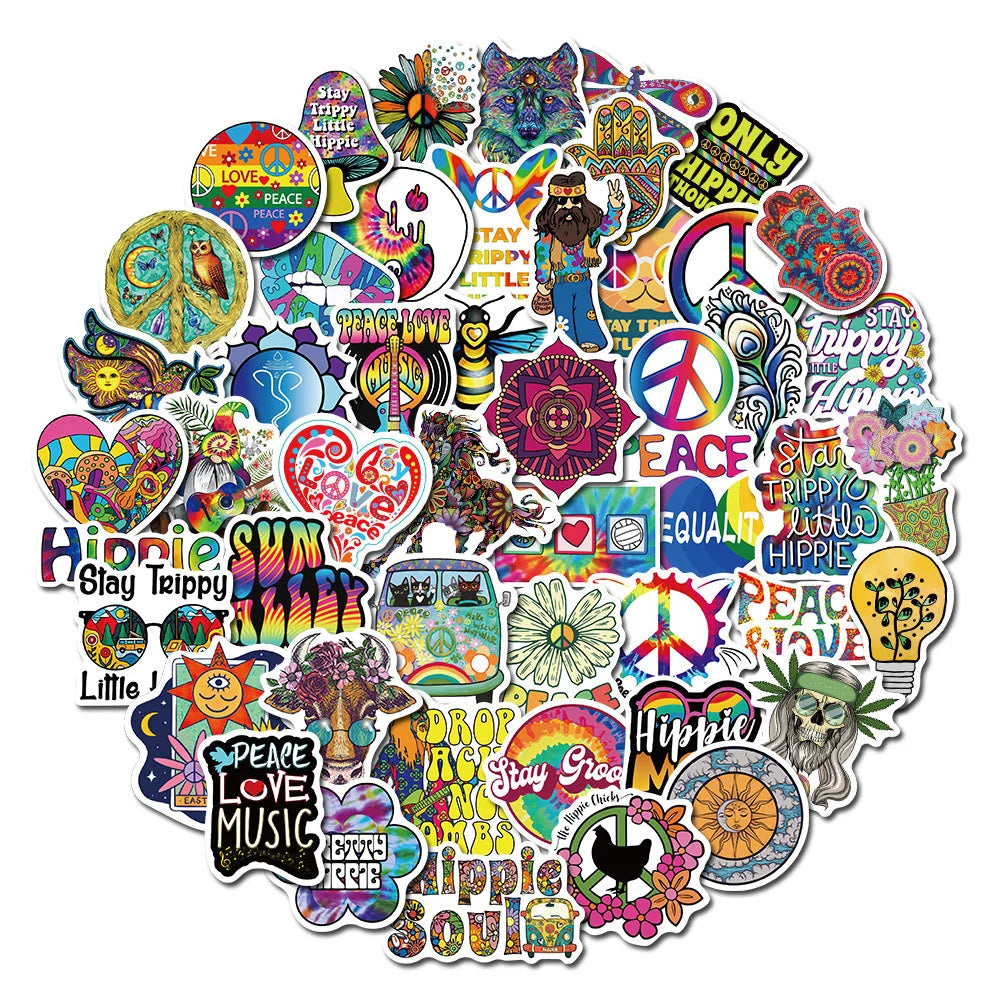 50PCS Hot Style Cartoon Hippie Hippie Graffiti Stickers Decorative Luggage Water Cup Waterproof Stickers