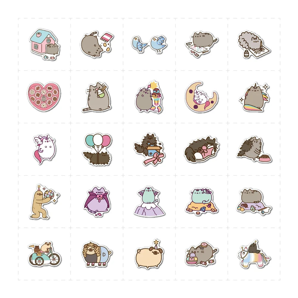 55pcs Cartoon Cute Fat Kitten Cartoon Graffiti Luggage Guitar Skateboard Computer Waterproof Sticker