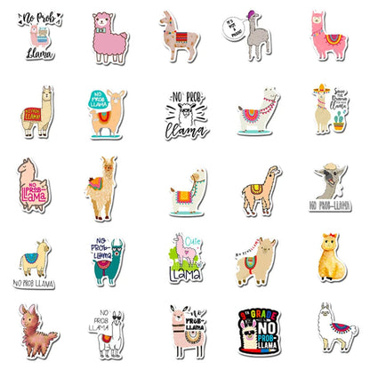 50PCS   Cartoon Animal Alpaca Mud Horse Mobile Phone Case Waterproof Graffiti Sticker Decoration