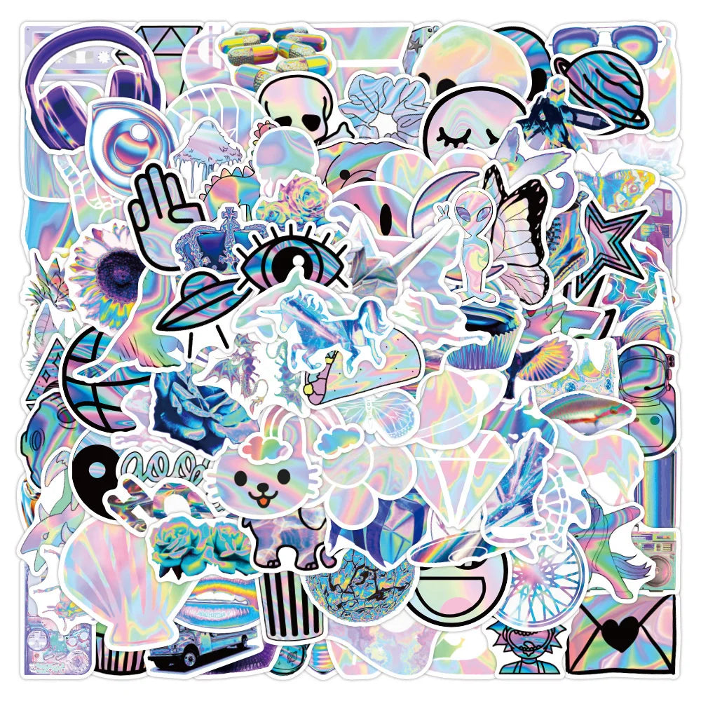 50pcs Holographic Series Graffiti Stickers Notebook Computer Skateboard Luggage Waterproof Stickers Customized