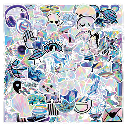 50pcs Holographic Series Graffiti Stickers Notebook Computer Skateboard Luggage Waterproof Stickers Customized