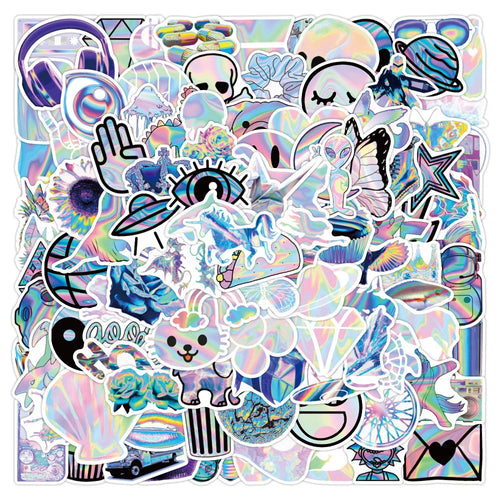 50pcs Holographic Series Graffiti Stickers Notebook Computer Skateboard Luggage Waterproof Stickers Customized