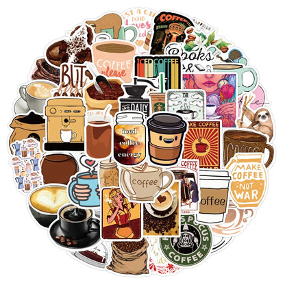 50PCS Coffee Cup Fun Graffiti Stickers Luggage Skateboard Classic Toys Laptop Kids Cartoon Stickers