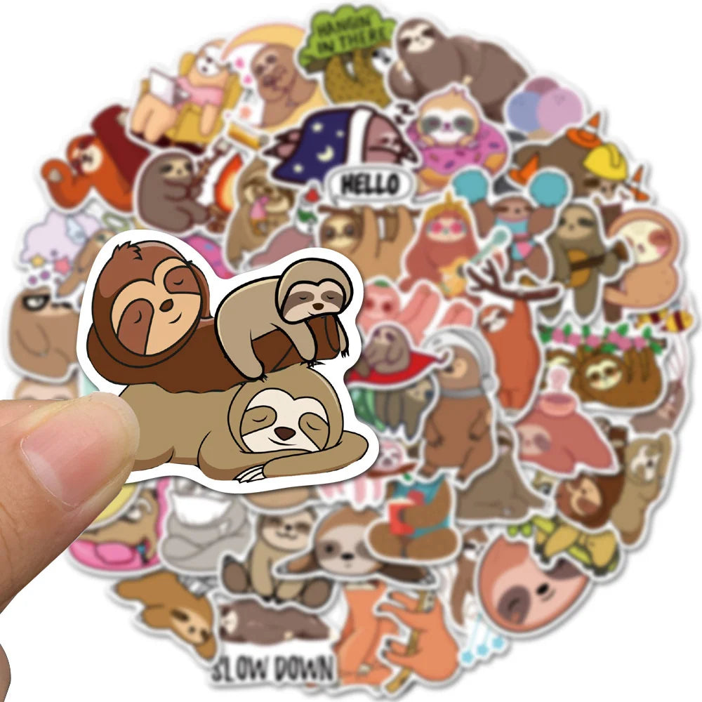 50PCS Cartoon Sloth Graffiti Sticker Luggage Laptop Car Skateboard Sticker Removable