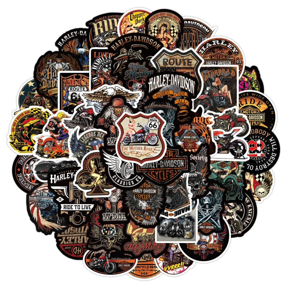 50PCS Retro Motorcycle Theme Graffiti Sticker Laptop Guitar Luggage Skate Bike Waterproof Sticker