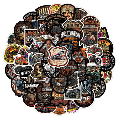 50PCS Retro Motorcycle Theme Graffiti Sticker Laptop Guitar Luggage Skate Bike Waterproof Sticker