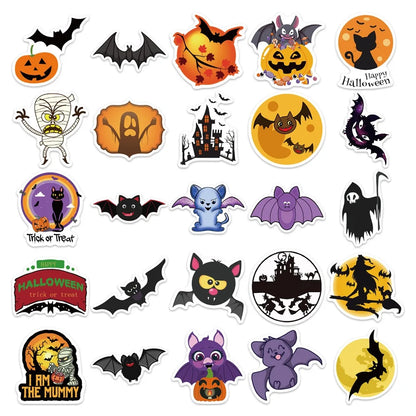 50PCS Art Illustration Popular Creative Cute Cartoon Halloween Bat Decoration Style Graffiti Stickers Personality Fashion Creative DIY Exquisite Decorative Decals For Cups, Helmets, Skateboards Popular Stickers Toys
