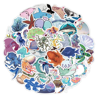 50PCS Marine Life Graffiti Sticker Waterproof Luggage Compartment Notebook Scooter Refrigerator Water Cup Sticker