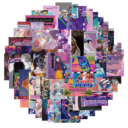 50PCS cartoon-style Vaporwave girl decorative graffiti stickers, personalized, fashionable and creative DIY exquisite decorative decal cups, helmets, skateboard popular sticker toys