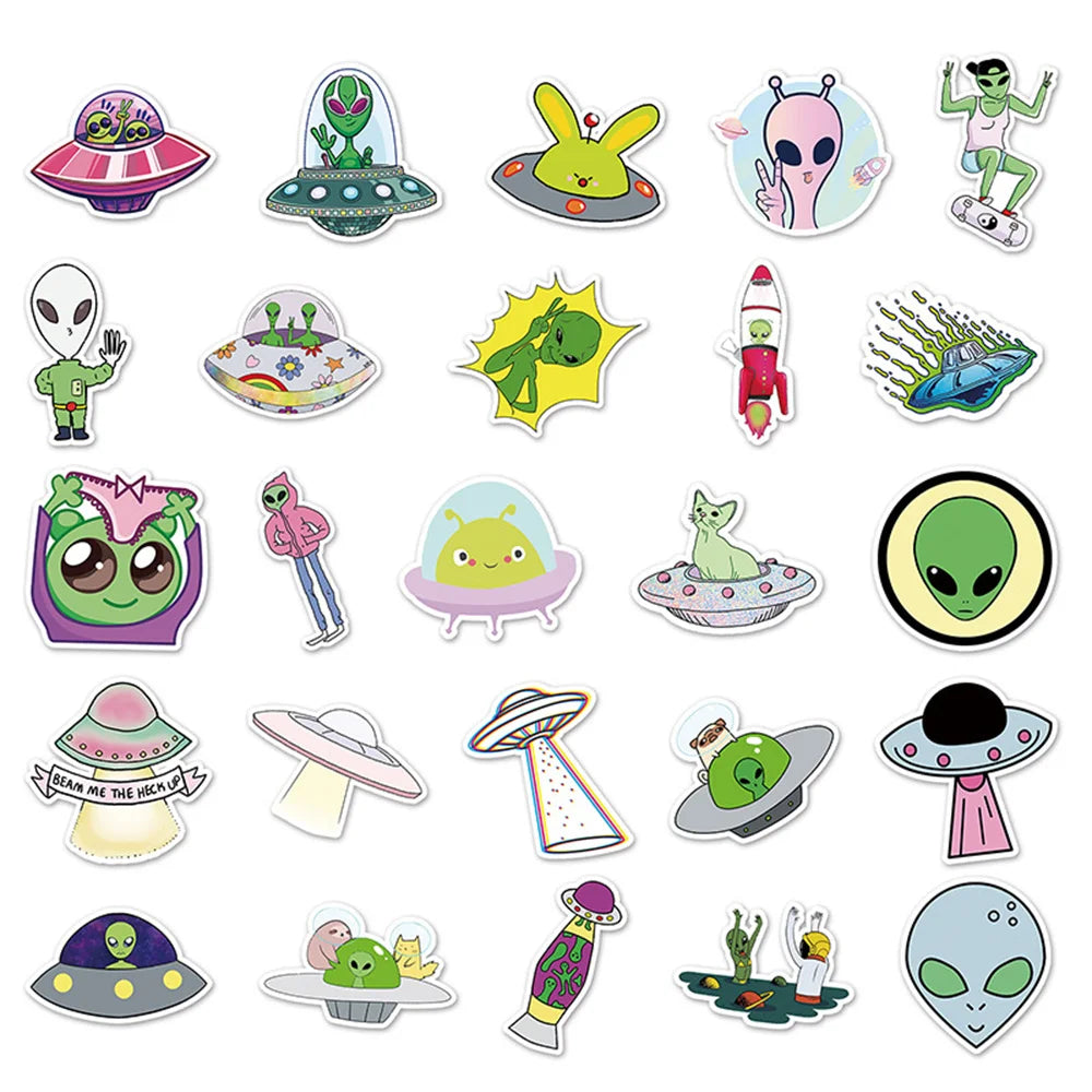 50PCS Alien Graffiti Stickers Cartoon UFO Children Stickers DIY Skateboard Water Cup Luggage Stickers