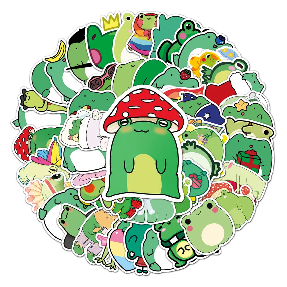 50PCS Frog Creative Cartoon Sticker Scooter Laptop Car Motorcycle Decorative Waterproof Sticker
