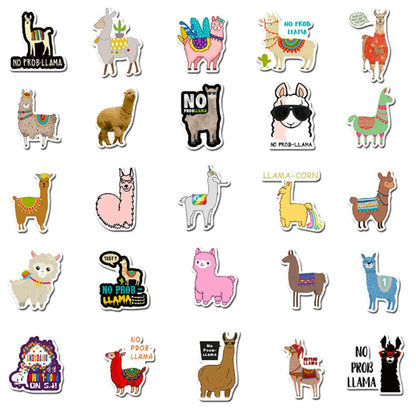 50PCS   Cartoon Animal Alpaca Mud Horse Mobile Phone Case Waterproof Graffiti Sticker Decoration
