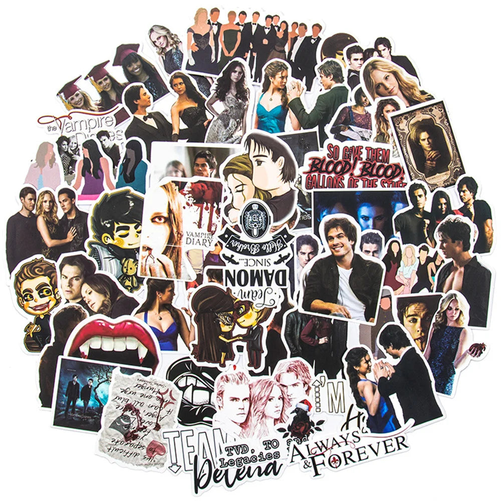 50PCS Popular American TV Series The Vampire Diaries Laptop Suitcase Guitar Waterproof Graffiti Stickers