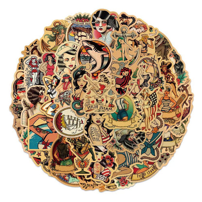 50PCS Retro Style Graffiti Beauty Personality Luggage Stickers Guitar Luggage Waterproof Stickers