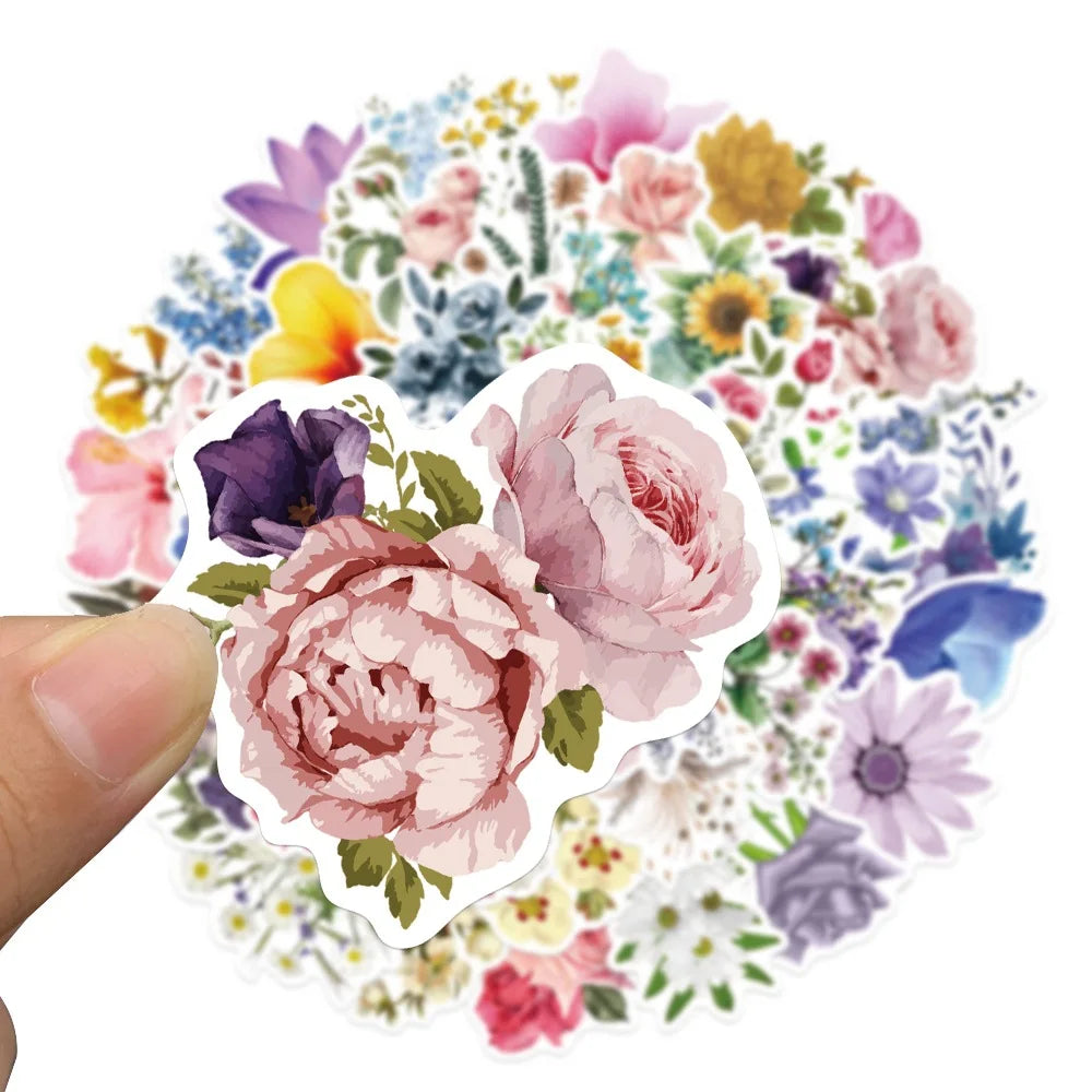 50PCS   Cartoon Beautiful Flower Stickers Stickers Refrigerator Computer Mobile Phone Water Cup Graffiti Stickers