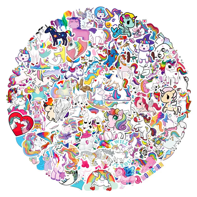 100PCS Cartoon Cute Unicorn Pony Stickers Luggage Suitcase Notebook Stickers Motorcycle Hand Account Stickers