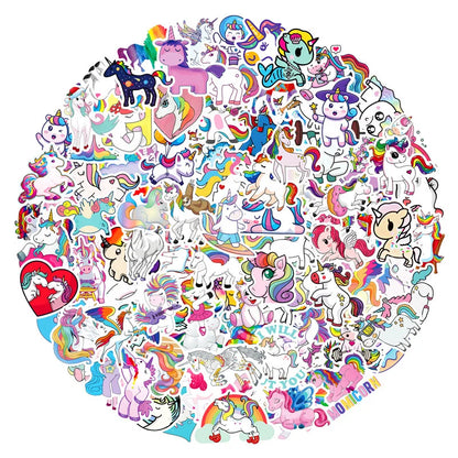 100PCS Cartoon Cute Unicorn Pony Stickers Luggage Suitcase Notebook Stickers Motorcycle Hand Account Stickers