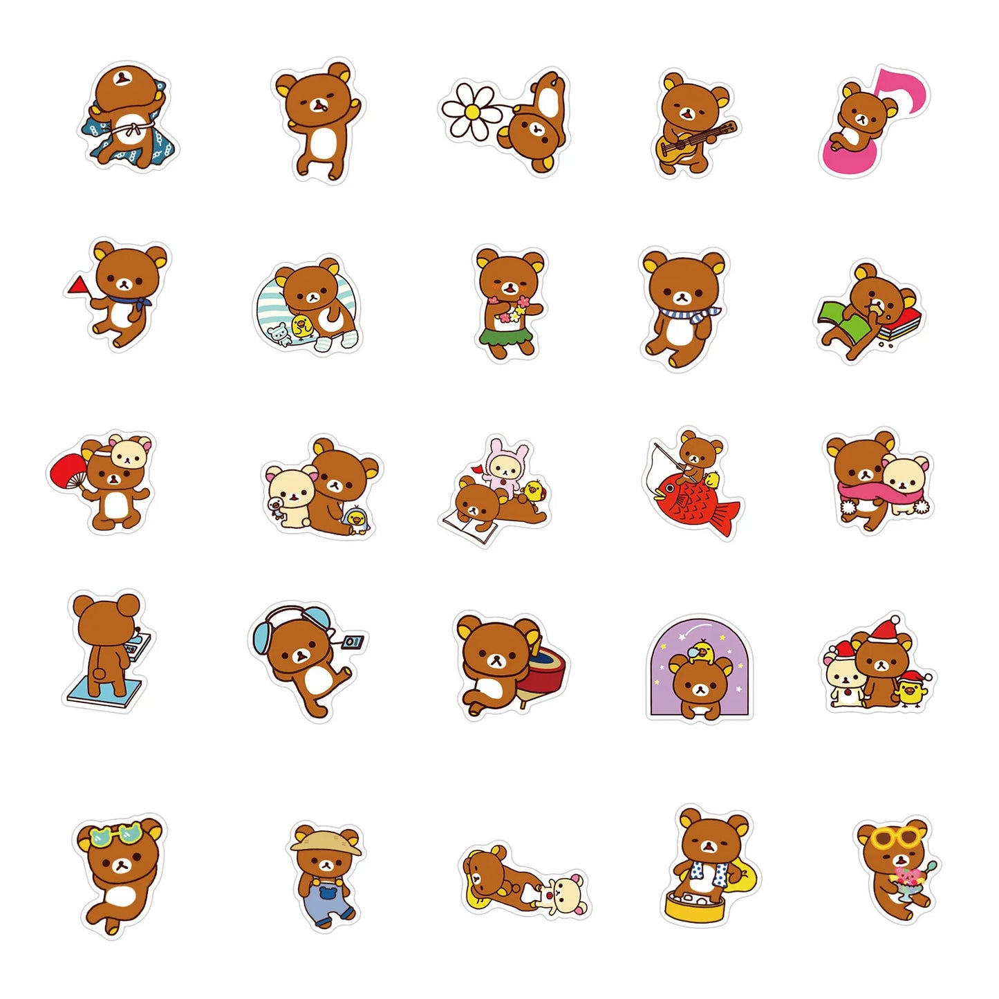 50PCS New Cute Bear Cartoon Graffiti Waterproof Sticker Suitcase Notebook Refrigerator Skateboard Stationery Box
