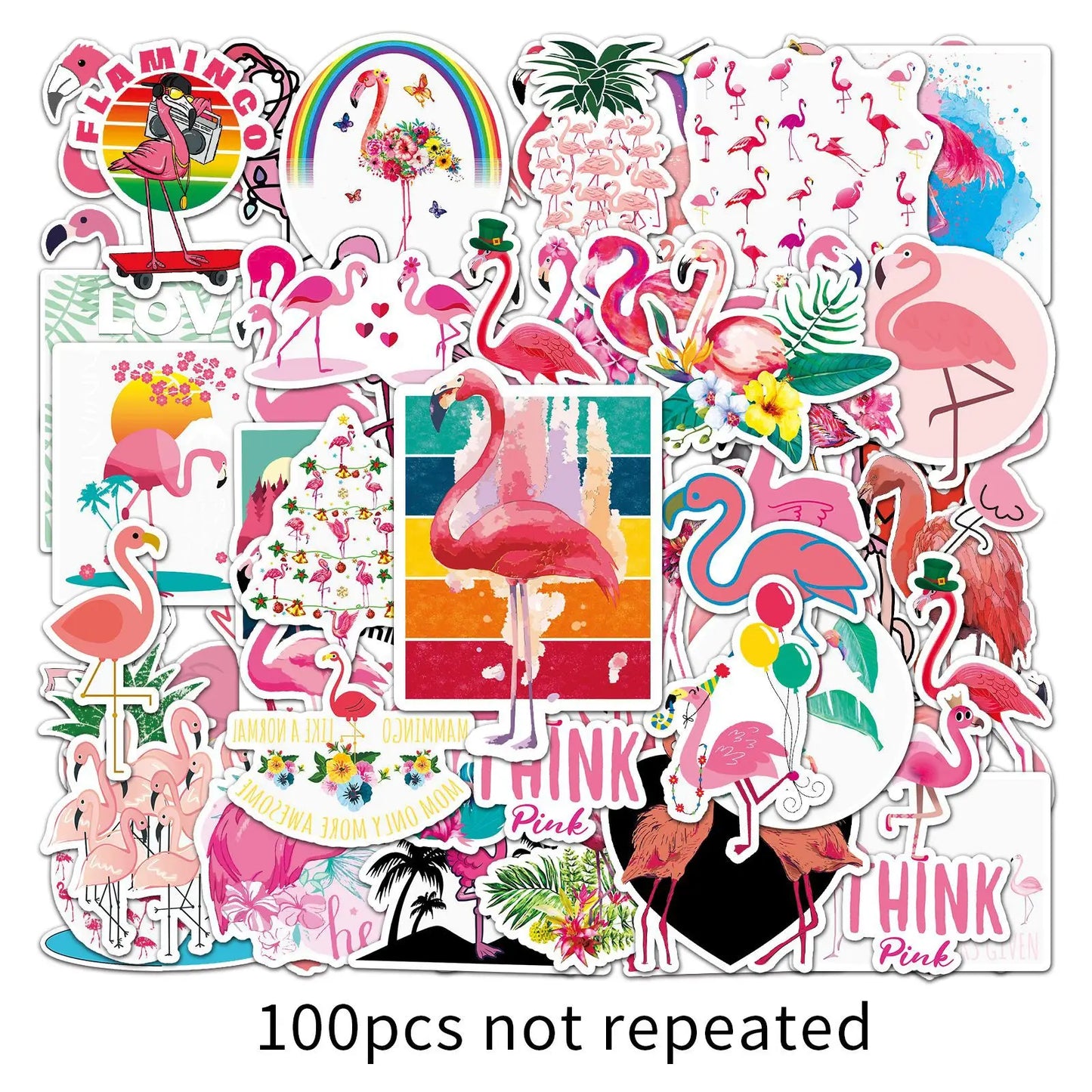 100PCS Art Illustration Popular Creative Cute Cartoon Animal Flamingo Decorative Style Graffiti Stickers Personality Fashion Creative DIY Exquisite Decorative Decals For Cups, Helmets, Skateboards Popular Stickers Toys
