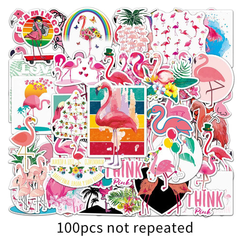 100PCS Art Illustration Popular Creative Cute Cartoon Animal Flamingo Decorative Style Graffiti Stickers Personality Fashion Creative DIY Exquisite Decorative Decals For Cups, Helmets, Skateboards Popular Stickers Toys