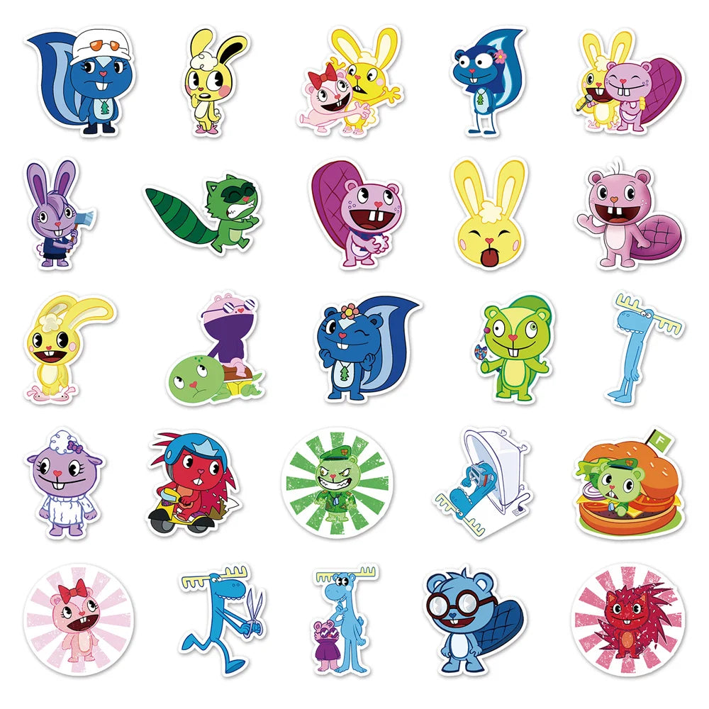 50PCS Happy Tree Friends Luggage Sticker Graffiti Waterproof Suitcase Laptop Decoration Sticker