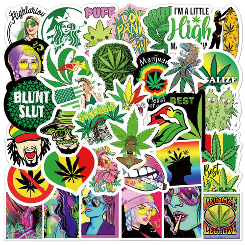 50PCS     SpoofCharacters Leaves Smoking Graffiti Stickers Luggage Laptop Car Waterproof Removable Stickers