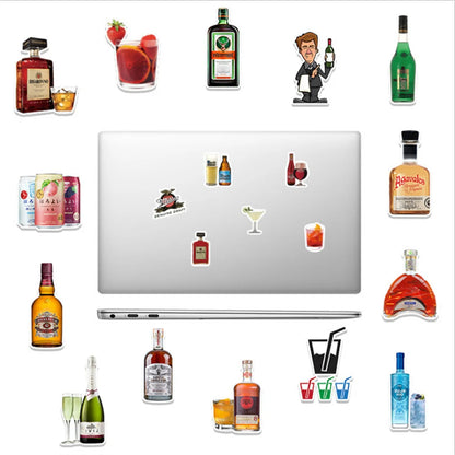 50PCS creative wine bottle cartoon graffiti stickers, suitable for DIY laptop luggage decoration waterproof sticker toys
