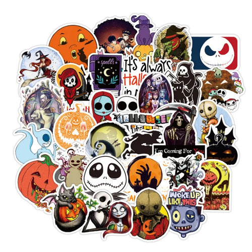 50 pieces of horror cartoon Halloween-themed graffiti stickers, personalized DIY water cups, suitcases, laptops, phone cases, skateboards, guitars, car decoration stickers and toys