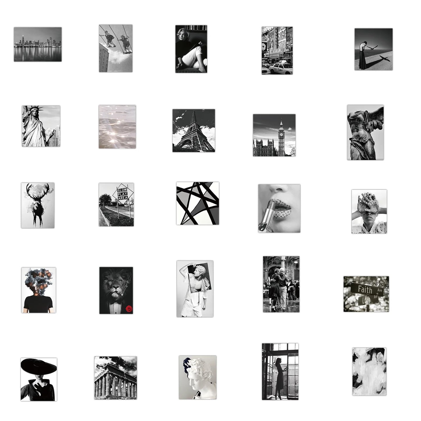 50PCS cartoon black and white style decaying urban decoration style graffiti stickers, personalized, fashionable and creative trend DIY exquisite decorative decal cups, helmets, skateboard popular sticker toys