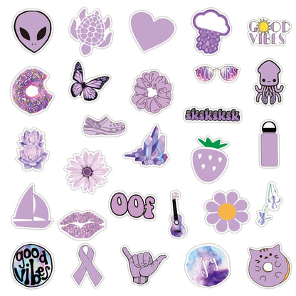 50PCS Purple Fresh Series Sticker Laptop Guitar Motorcycle Luggage Skateboard Bike Waterproof Sticker