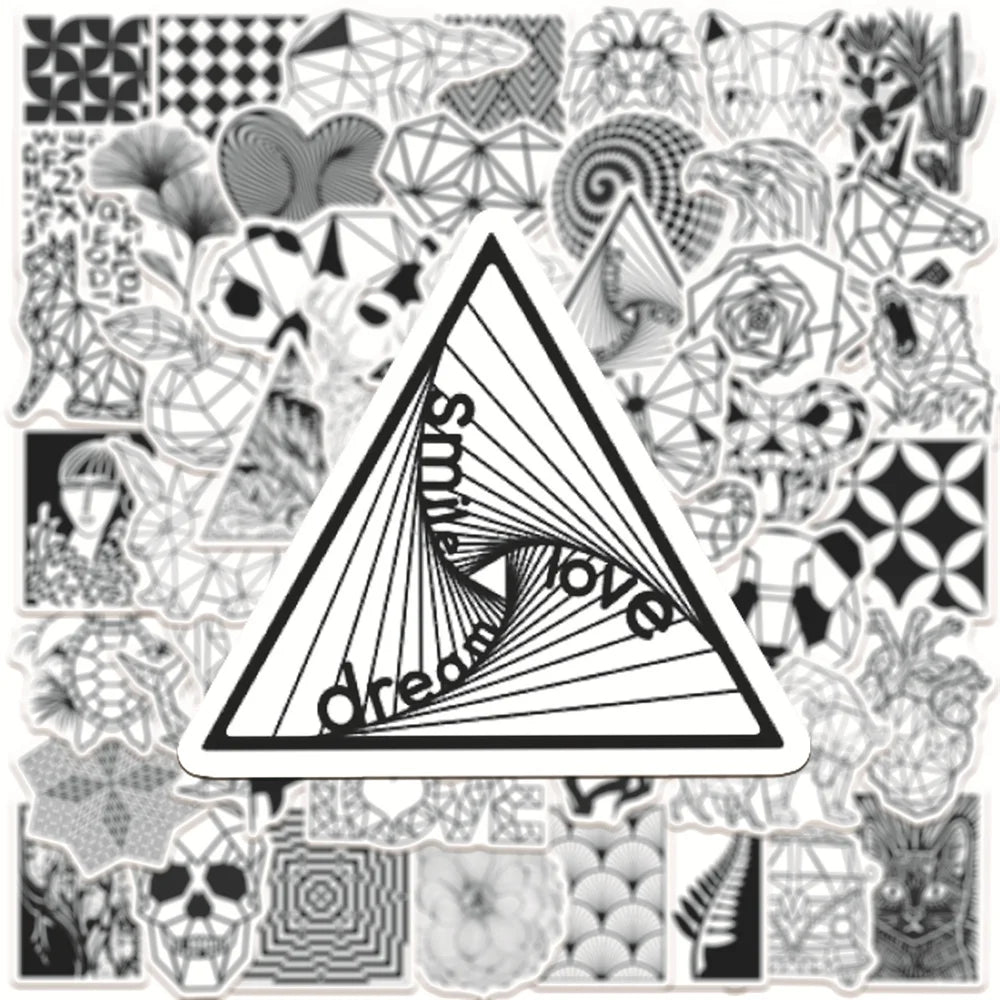 50PCS Black and White Fashion Geometric Animal Graffiti Waterproof Sticker Suitcase Notebook RefrigeratorWaterCup