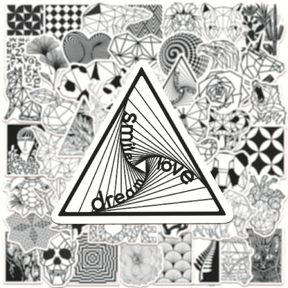 50PCS Black and White Fashion Geometric Animal Graffiti Waterproof Sticker Suitcase Notebook RefrigeratorWaterCup