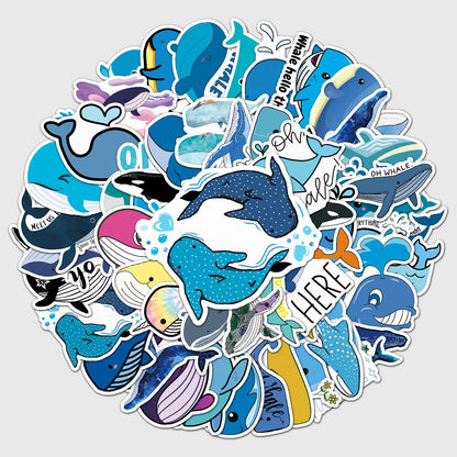 50pcs Popular Animation Whale Graffiti Decoration Luggage Compartment Waterproof Sticker