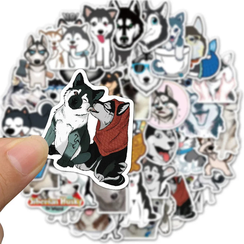 50PCS cartoon pet dog Husky decorative style graffiti stickers, personalized, fashionable and creative DIY exquisite decorative decal cups, helmets, skateboards, popular sticker toys