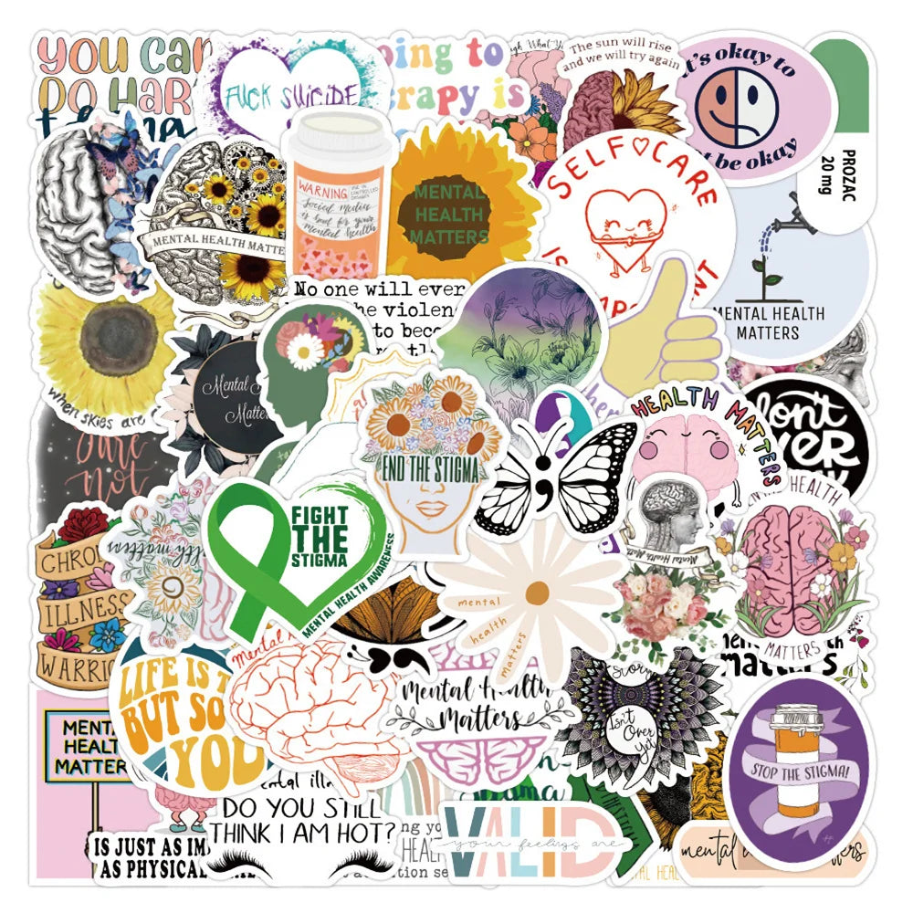 100PCS Mental Health Knowledge Education Personality Decoration Graffiti Waterproof Sticker Notebook Refrigerator
