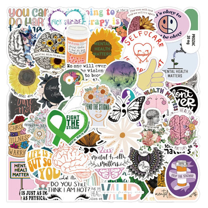 100PCS Mental Health Knowledge Education Personality Decoration Graffiti Waterproof Sticker Notebook Refrigerator