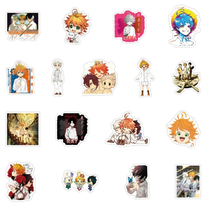 50PCS New Anime Promise Neverland Laptop Luggage Skateboard Helmet Guitar Waterproof Graffiti Decoration Toy
