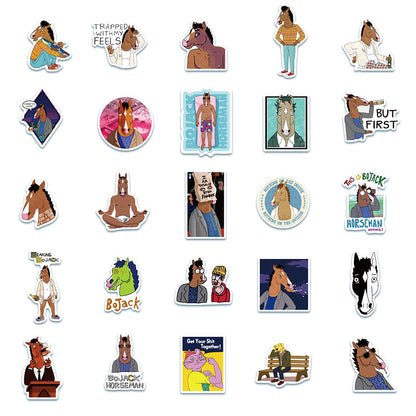 50PCS BoJack Horseman TV Anime Doodle Stickers - Exquisite, Stylish, Creative DIY Decor for Notebooks, Stickers for Water Bottles, Helmets, Skateboards, Stationery Boxes, and Desktops