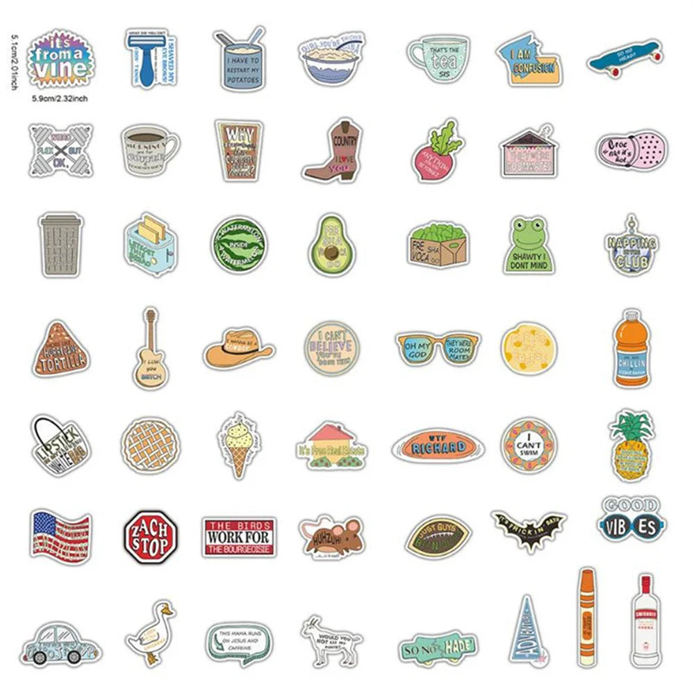 50PCS Cartoon Fruit Letter Series Skateboard Graffiti Diary Phone Case Decoration Waterproof Sticker Toy