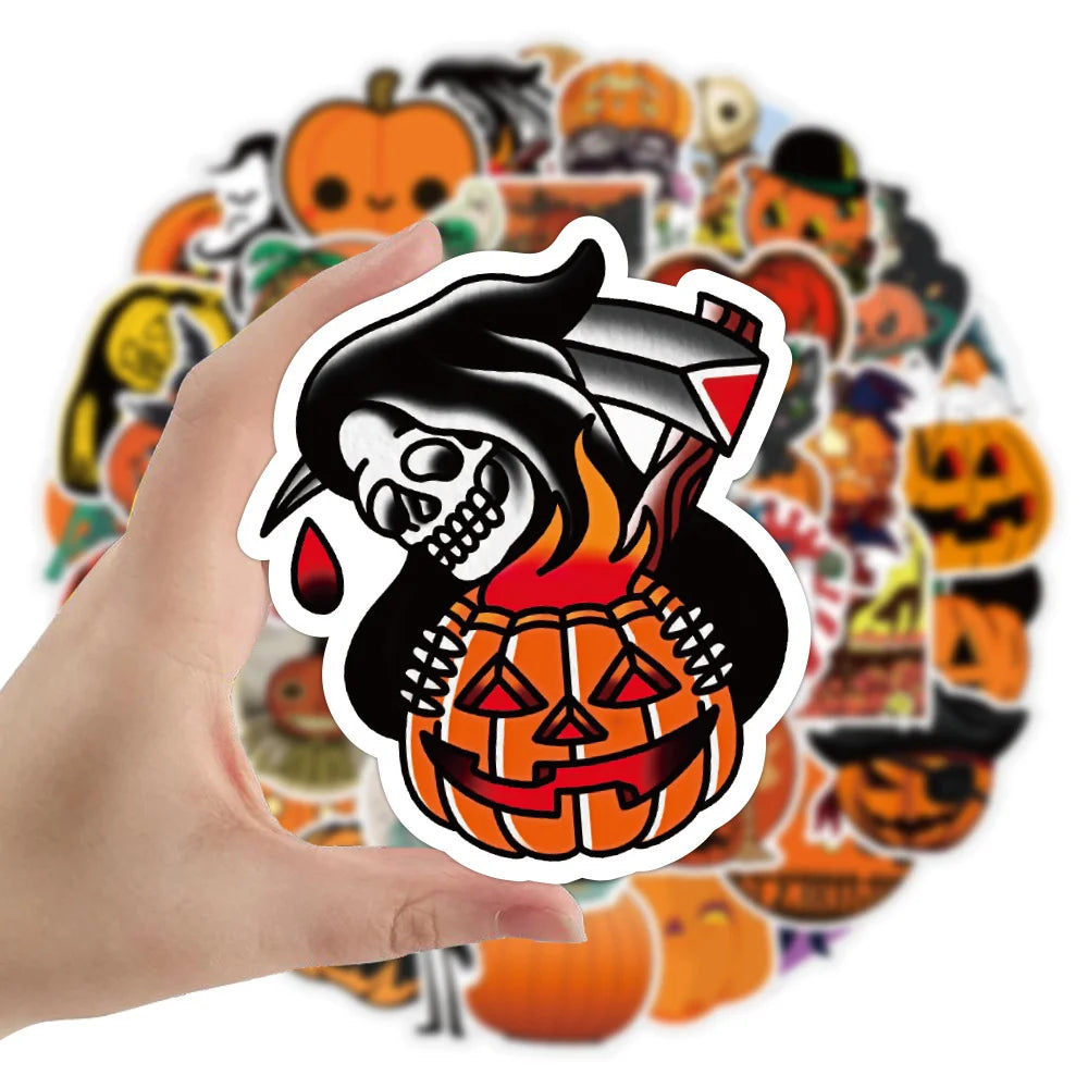 50PCS Halloween Pumpkin Graffiti Sticker Laptop Guitar Luggage Skateboard Bike Waterproof Sticker