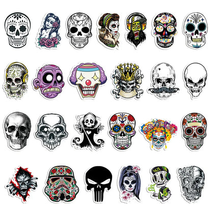50PCS Non-repetitive Symphony Horror Skull Sticker Halloween Graffiti Refrigerator Computer Decoration Sticker