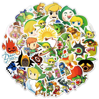50PCS Hyrule Adventure Stickers, Cartoon Doodles of Puzzles, Swords & Shields for Explorers and Fantasy Fans