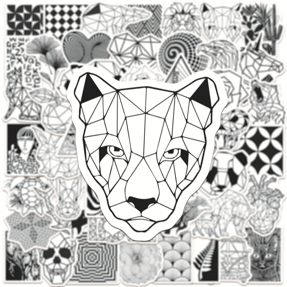 50PCS Black and White Fashion Geometric Animal Graffiti Waterproof Sticker Suitcase Notebook RefrigeratorWaterCup